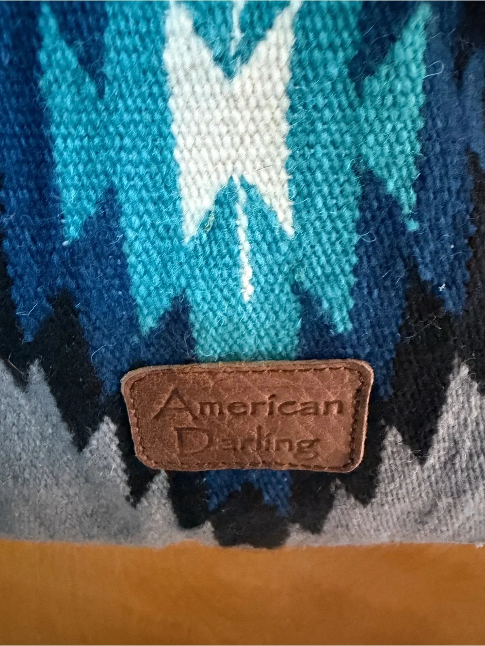 American Darling Blue and Teal Southwestern Shoulder Bag with Leopard Trim